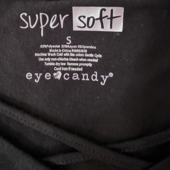 NWT Size Small Black LS Tee Criss Cross Neck SUPER SOFT EYE CANDY - Picture 6 of 8